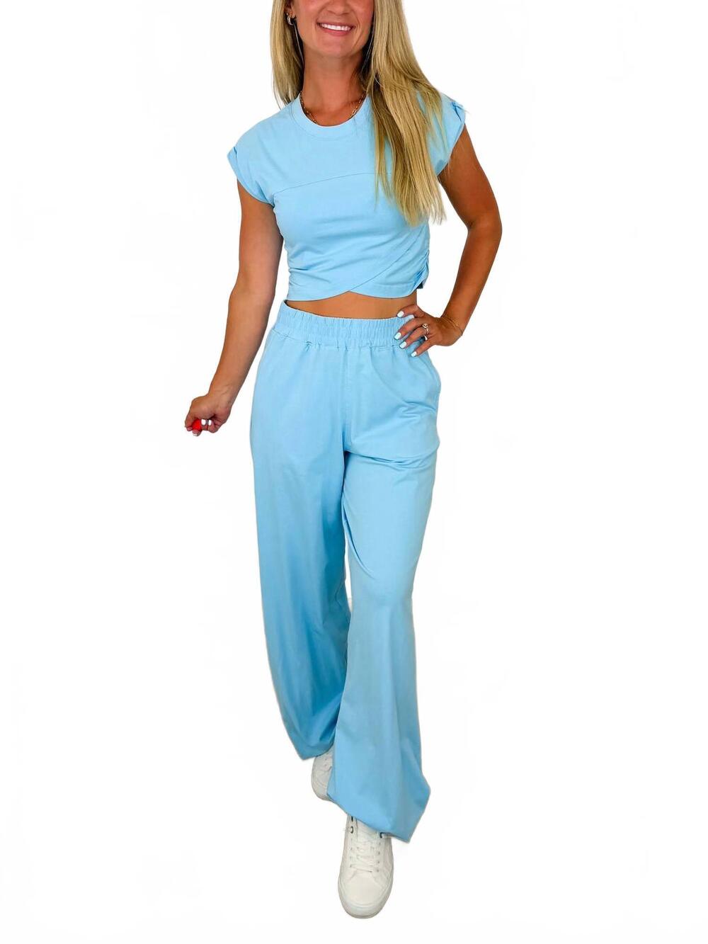 NEW RAE MODE serving looks high-rise cotton blend pants set in blue